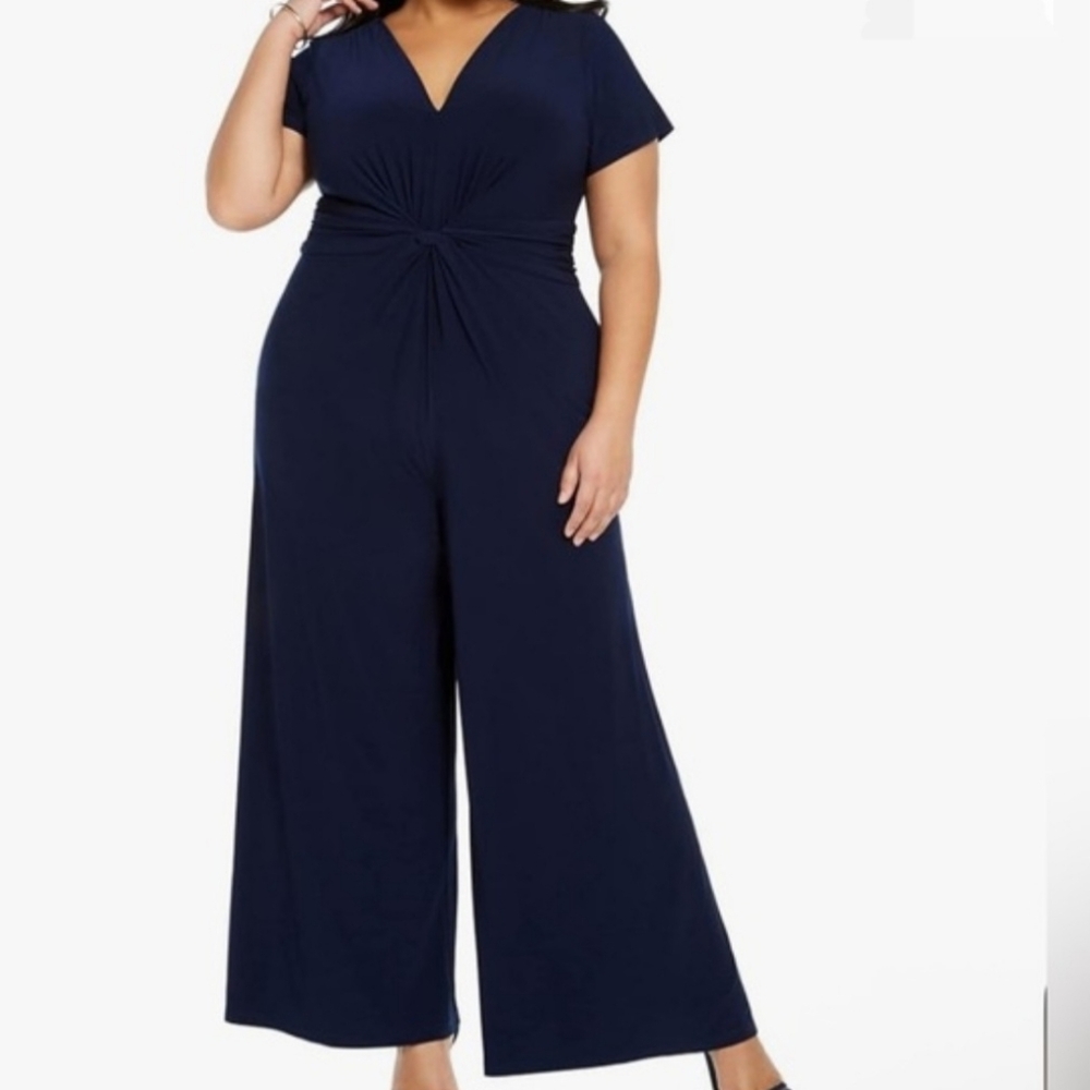 Vince Camuto Navy Twist - Front Women Jumpsuit Size 1X